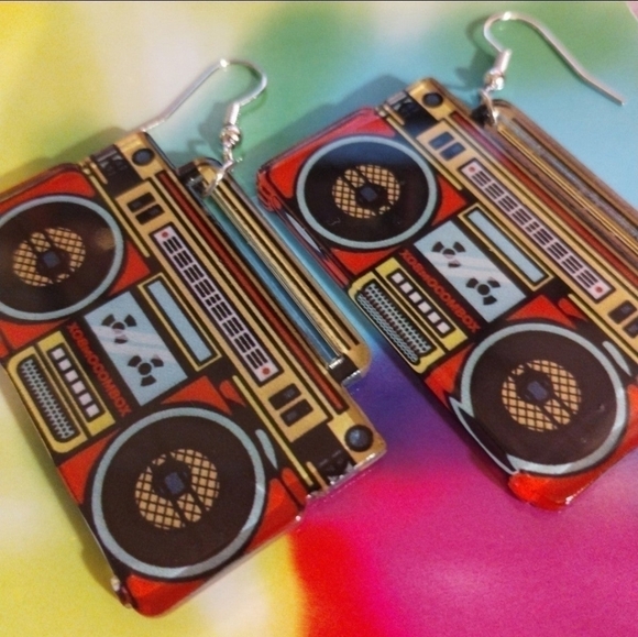 Big Retro Boombox Earrings - Picture 2 of 6